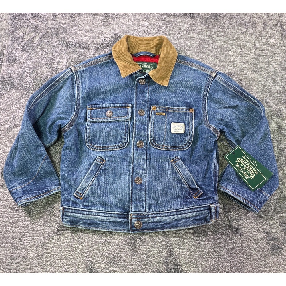 Ralph Lauren Polo Country Corduroy Collar Denim Jacket Kids Size 2 Unisex
